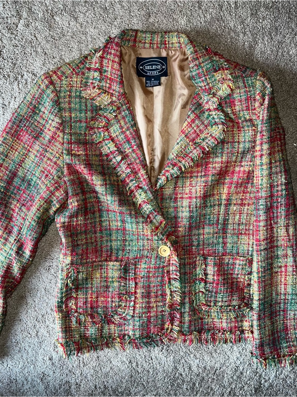 Selene Sport Multicolor Tweed Blazer in Red, Green and Cream